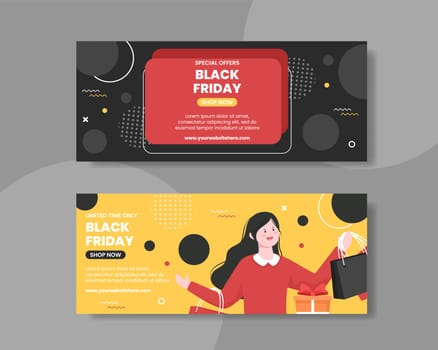 Black Friday Give Big Discount Horizontal Banner Template Hand Drawn Cartoon Flat Illustration