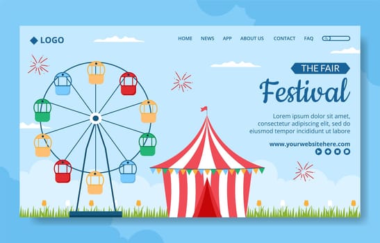 Amusement Park Carnival Social Media Landing Page Template Hand Drawn Cartoon Flat Illustration