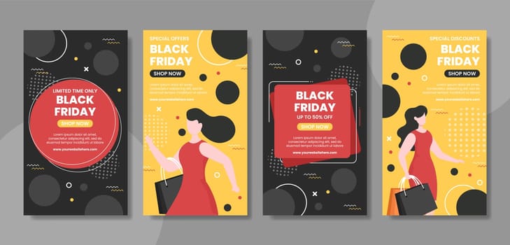 Black Friday Give Big Discount Social Media Stories Template Hand Drawn Cartoon Flat Illustration