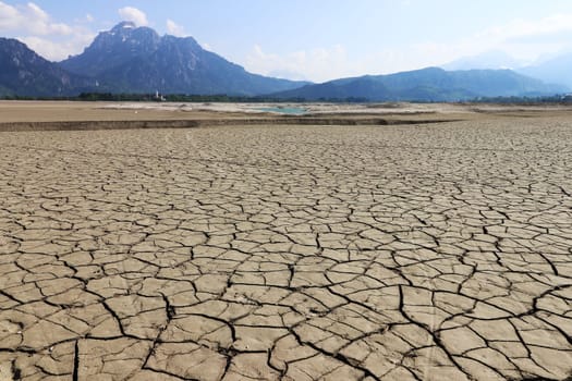 A dried up lake during great drought in Germany