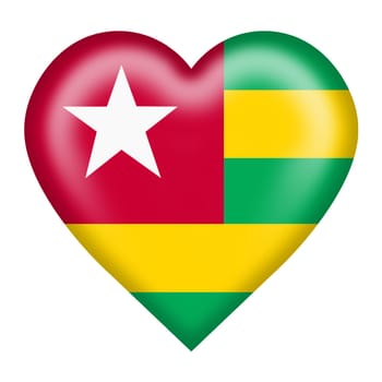 A Togo flag heart button 3d illustration isolated on white with clipping path