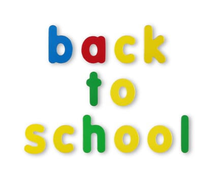 A Back to school coloured letters on white with clipping path concept