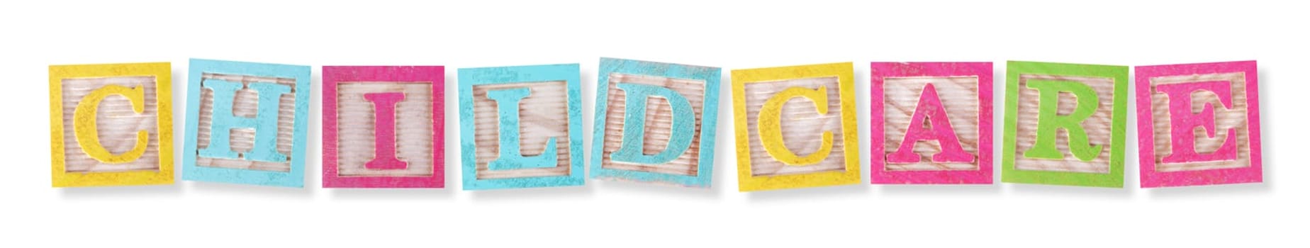 A Childcare concept with childs wood blocks on white with clipping path to remove shadow