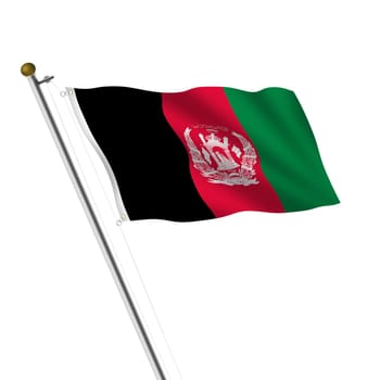 An Afghanistan flagpole 3d illustration on white with clipping path
