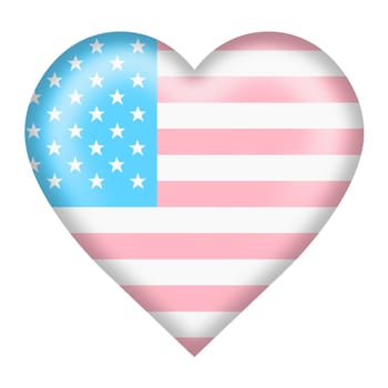 A United States of America trans gender flag heart button isolated on white with clipping path 3d illustration