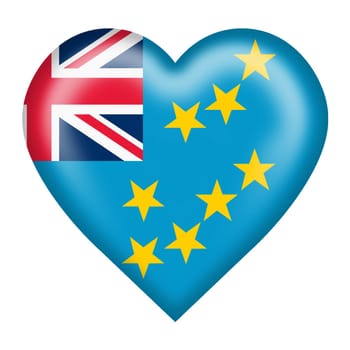 A Tuvalu flag heart button 3d illustration isolated on white with clipping path