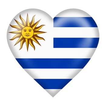 A Uruguay flag heart button 3d illustration isolated on white with clipping pathblue white stripes Sun of May