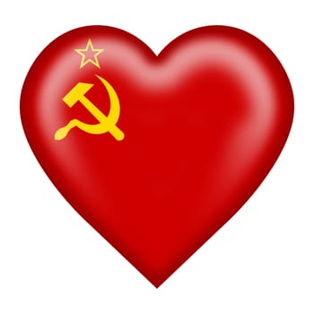 A USSR flag heart button 3d illustration isolated on white with clipping pathred yellow hammer sickle CCCP