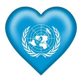 A United Nations flag heart button 3d illustration isolated on white with clipping path