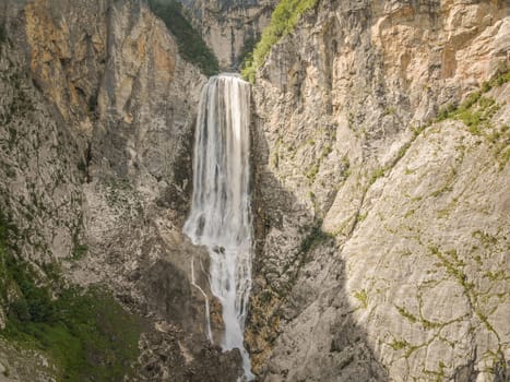 Famous slovenian waterfall Boka in Julian Alps in Triglav National park. One of the highest in Slovenia. Slap Boka.