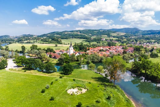 Kostanjevica na Krki Medieval Town Surrounded by Krka River, Slovenia, Europe. Aerial view