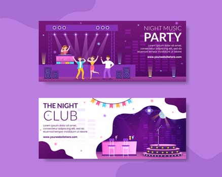 Dj Night Club Party Horizontal Banner Template Hand Drawn Cartoon Flat Illustration