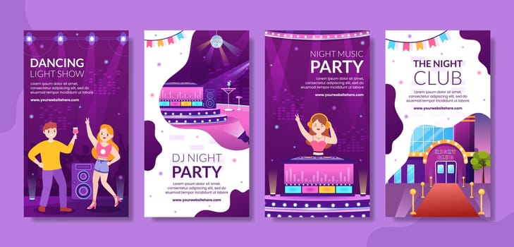 Dj Night Club Party Social Media Stories Template Hand Drawn Cartoon Flat Illustration