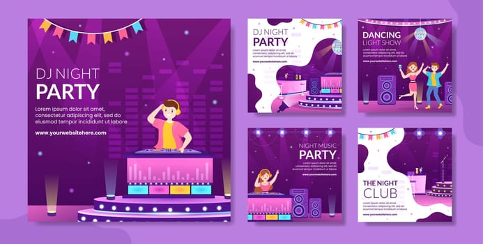 Dj Night Club Party Social Media Post Template Hand Drawn Cartoon Flat Illustration