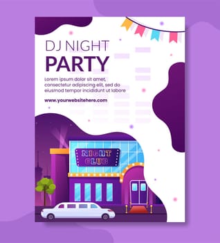 Dj Night Club Party Poster Template Hand Drawn Cartoon Flat Illustration