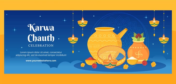 Karwa Chauth Festival Indian Cover Template Hand Drawn Cartoon Flat Illustration