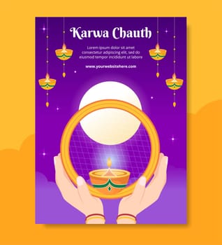 Karwa Chauth Festival Indian Poster Template Hand Drawn Cartoon Flat Illustration