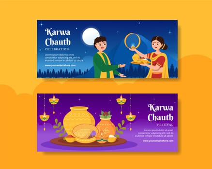 Karwa Chauth Festival Indian Horizontal Banner Template Hand Drawn Cartoon Flat Illustration