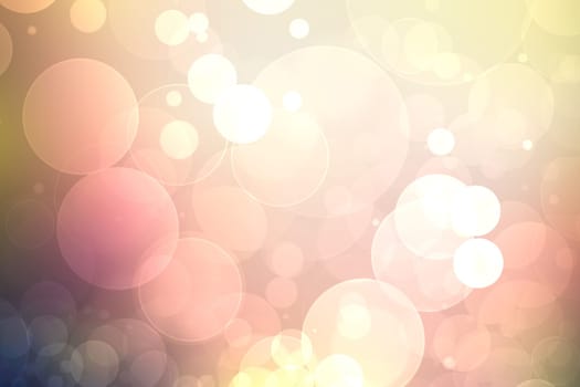 Abstract blurred fresh vivid spring summer light delicate pastel yellow pink orange bokeh background texture with bright circular soft color lights and stars. Beautiful backdrop illustration.