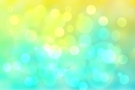 Abstract gradient light blue turquoise yellow green shiny blurred background texture with circular bokeh lights. Beautiful fresh backdrop. Space for design.