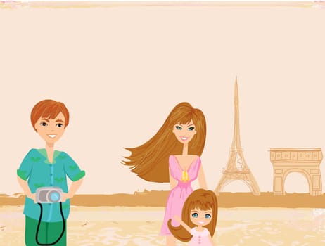 happy family in Paris