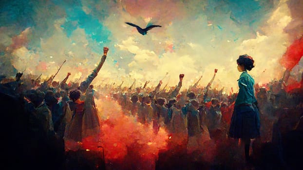 Illustration of a protest for freedom, human rights, demonstration for equality for women, fight against discrimination