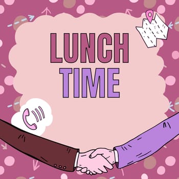 Handwriting text Lunch Time, Business concept Meal in the middle of the day after breakfast and before dinner Empty frame decorated with communication symbols represent business meeting