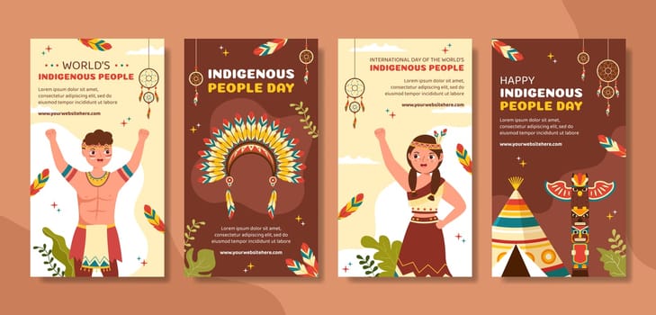 World Indigenous Peoples Day Social Media Stories Template Hand Drawn Cartoon Flat Illustration