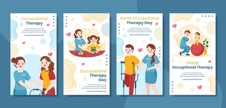 World Occupational Therapy Day Social Media Stories Template Hand Drawn Cartoon Flat Illustration
