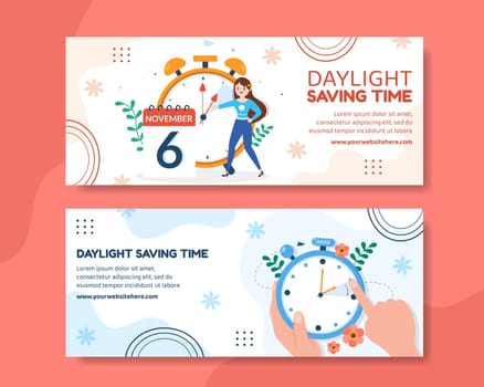 Daylight Savings Time Horizontal Banner Template Hand Drawn Cartoon Flat Illustration