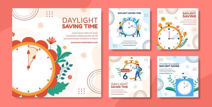 Daylight Savings Time Social Media Post Template Hand Drawn Cartoon Flat Illustration