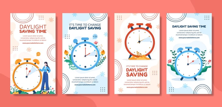 Daylight Savings Time Social Media Stories Template Hand Drawn Cartoon Flat Illustration