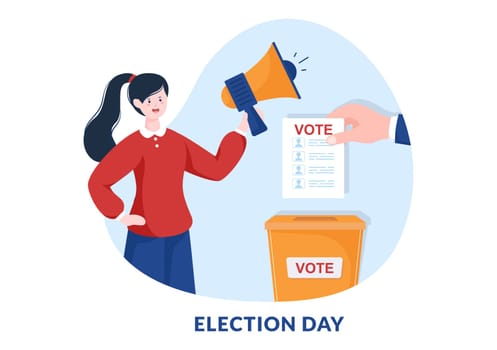 Election Day Political Hand Drawn Cartoon Flat Illustration with Voters Casting Ballots at Polling Place in United States Suitable for Poster or Campaign