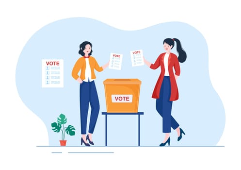 Election Day Political Hand Drawn Cartoon Flat Illustration with Voters Casting Ballots at Polling Place in United States Suitable for Poster or Campaign