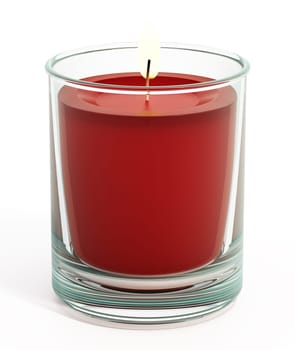 Lit candle inside a glass. 3D illustration.