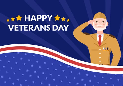 Veterans Day on November 11 Template Hand Drawn Cartoon Flat Illustration with USA Flag and Army to Honoring All Who Served