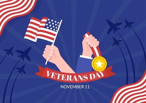 Veterans Day on November 11 Template Hand Drawn Cartoon Flat Illustration with USA Flag and Army to Honoring All Who Served
