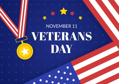Veterans Day on November 11 Template Hand Drawn Cartoon Flat Illustration with USA Flag and Army to Honoring All Who Served