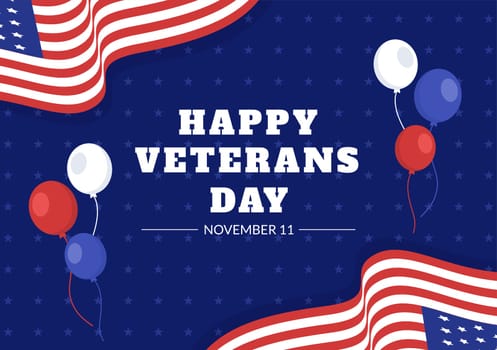 Veterans Day on November 11 Template Hand Drawn Cartoon Flat Illustration with USA Flag and Army to Honoring All Who Served