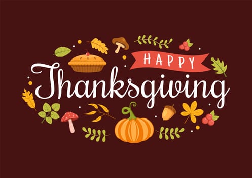 Happy Thanksgiving Celebration Template Hand Drawn Cartoon Flat Illustration with Turkey, Leaves, Chicken or Pumpkin Design