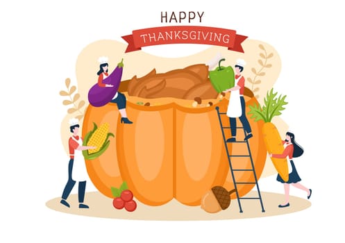 Happy Thanksgiving Celebration Template Hand Drawn Cartoon Flat Illustration with Turkey, Leaves, Chicken or Pumpkin Design