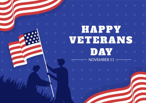 Veterans Day on November 11 Template Hand Drawn Cartoon Flat Illustration with USA Flag and Army to Honoring All Who Served