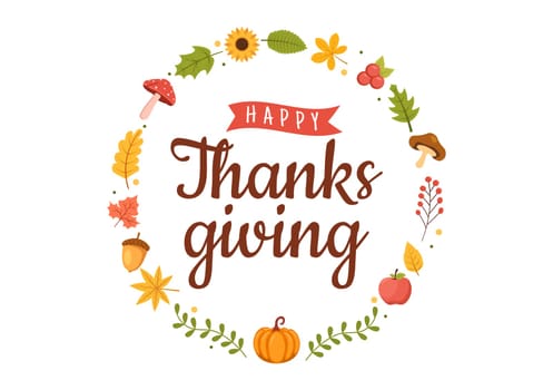 Happy Thanksgiving Celebration Template Hand Drawn Cartoon Flat Illustration with Turkey, Leaves, Chicken or Pumpkin Design