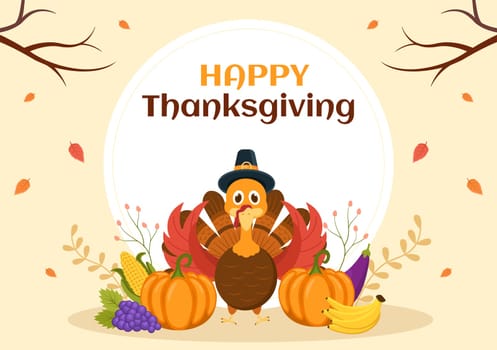 Happy Thanksgiving Celebration Template Hand Drawn Cartoon Flat Illustration with Turkey, Leaves, Chicken or Pumpkin Design