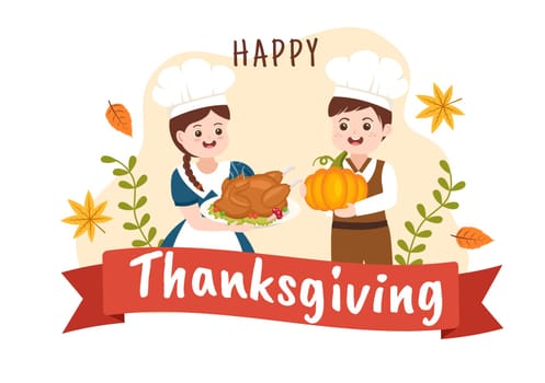 Happy Thanksgiving Celebration Template Hand Drawn Cartoon Flat Illustration with Turkey, Leaves, Chicken or Pumpkin Design