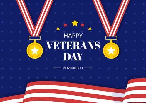Veterans Day on November 11 Template Hand Drawn Cartoon Flat Illustration with USA Flag and Army to Honoring All Who Served