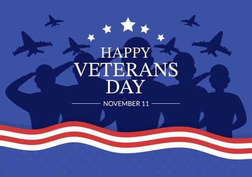 Veterans Day on November 11 Template Hand Drawn Cartoon Flat Illustration with USA Flag and Army to Honoring All Who Served