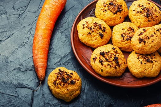 Vegan homemade carrot biscuits, carrot pastry. Carrot fresh baked cookies