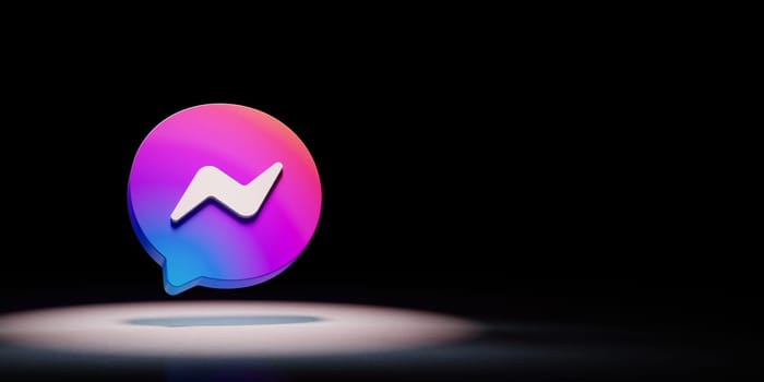 Messenger Logo 3D Symbol Shape Spotlighted on Black Background with Copy Space 3D Render Illustration