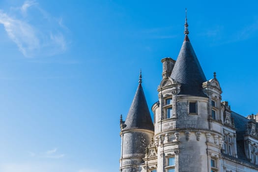 Châteavieux castle on a blue sky in Loir-et-Cher